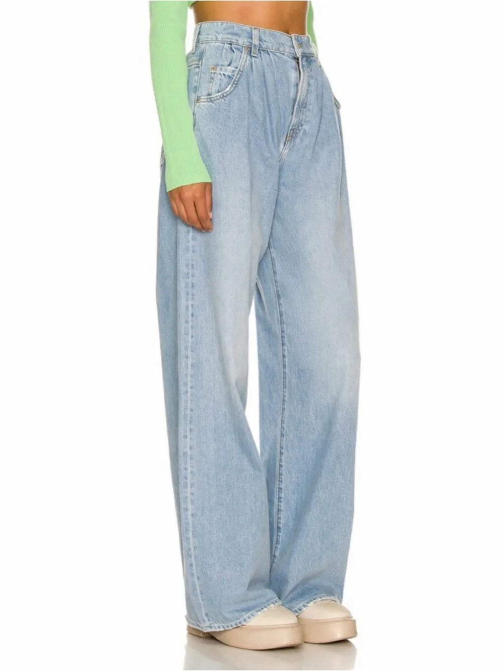 Grlfrnd Chloe High‎ Rise Pleated Wide Leg Jeans